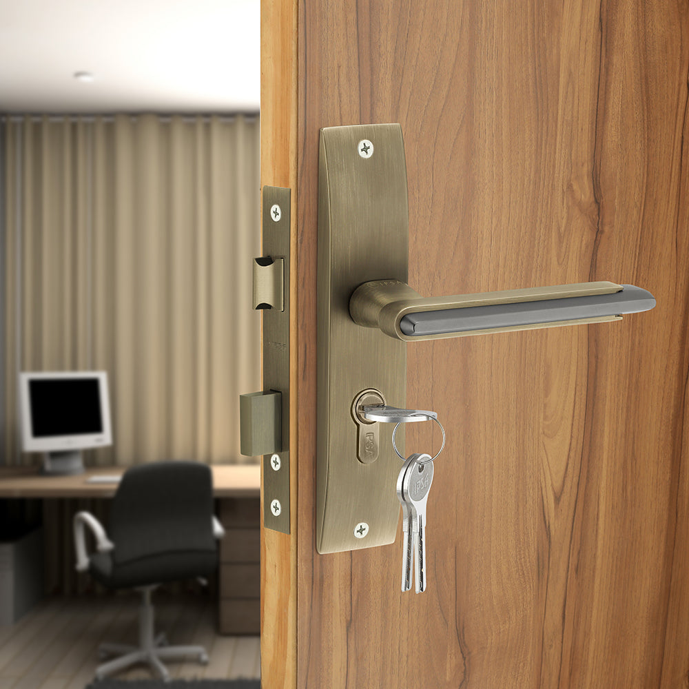 IPSA Lead Iris Handle Series on 8" Plate CYS Lockset with 60mm One Side Key and Knob - Matte Finish MAB